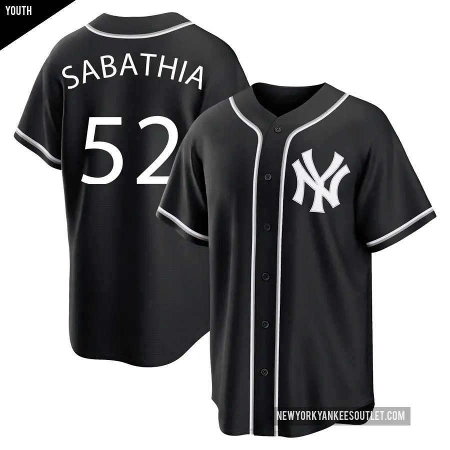 Youth New York Yankees ＃52 CC Sabathia Replica Black Fashion Out Jersey