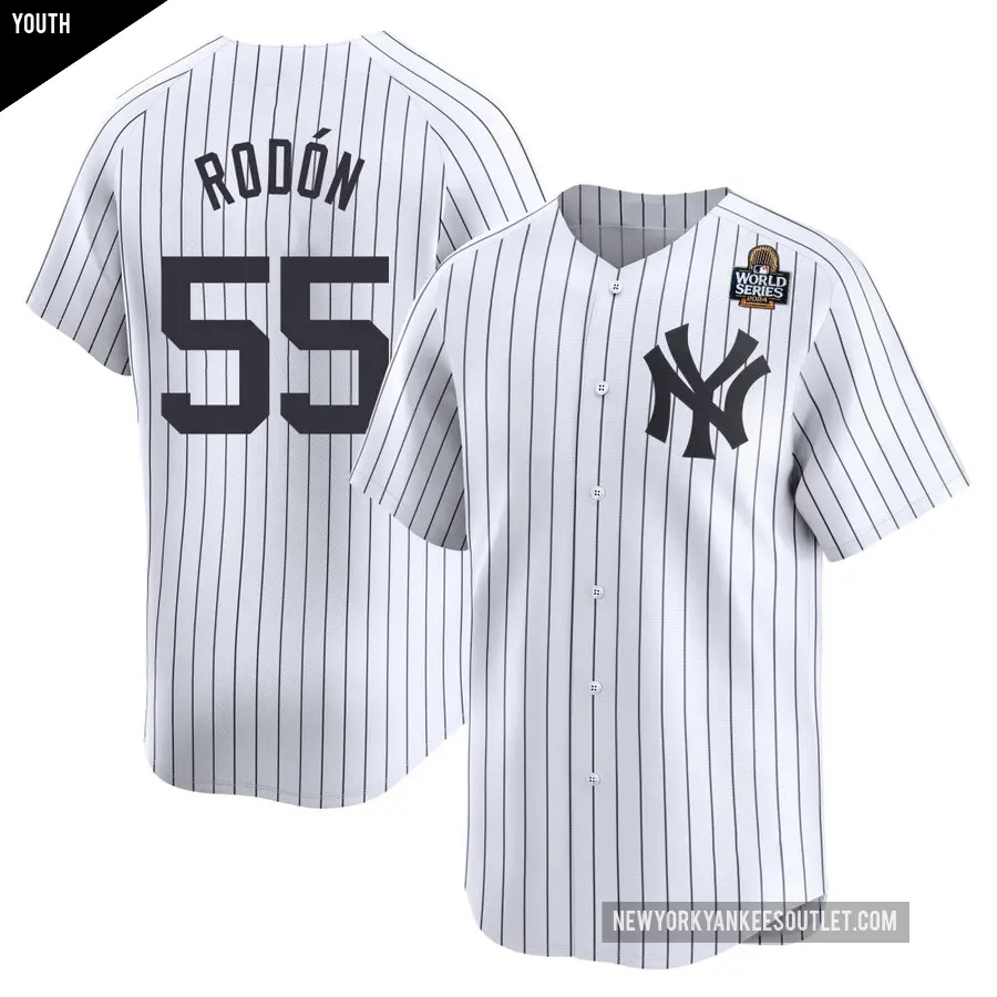 Youth New York Yankees ＃55 Carlos Rodon Limited White Yankee Home 2024 World Series Jersey
