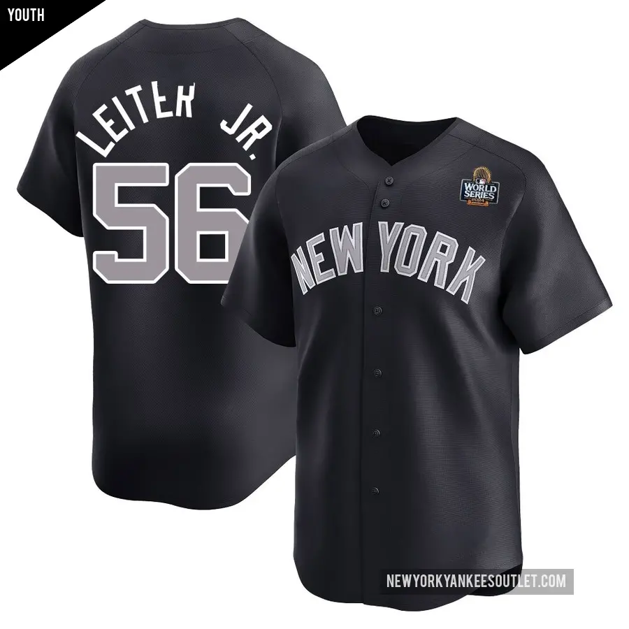 Youth New York Yankees ＃56 Mark Leiter Jr. Limited Navy Alternate 2024 World Series Jersey