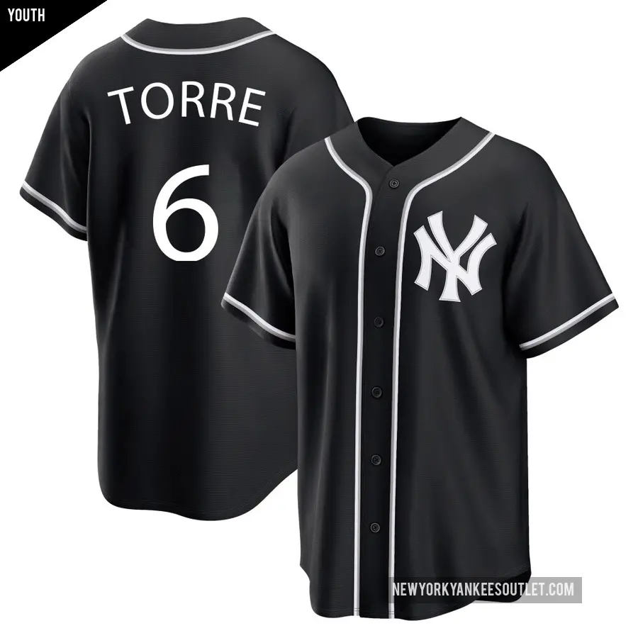 Youth New York Yankees ＃6 Joe Torre Replica Black Fashion Out Jersey