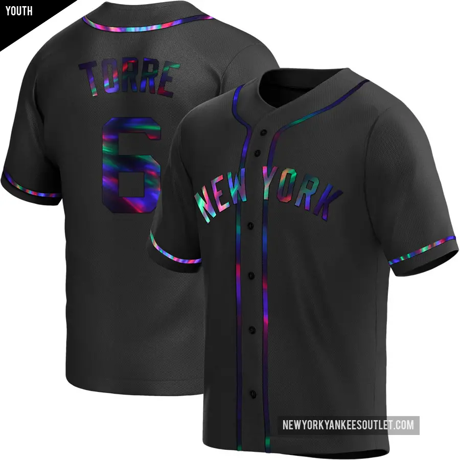 Youth New York Yankees ＃6 Joe Torre Replica Black Holographic Alternate Jersey