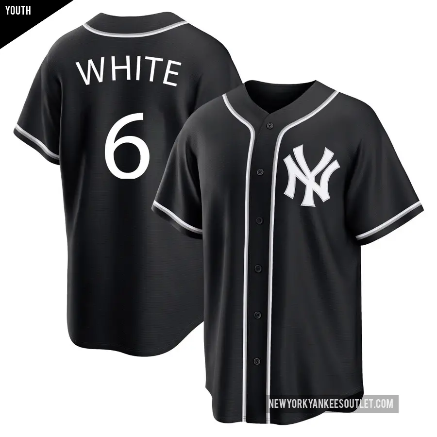 Youth New York Yankees ＃6 Roy White Replica White Black Fashion Out Jersey