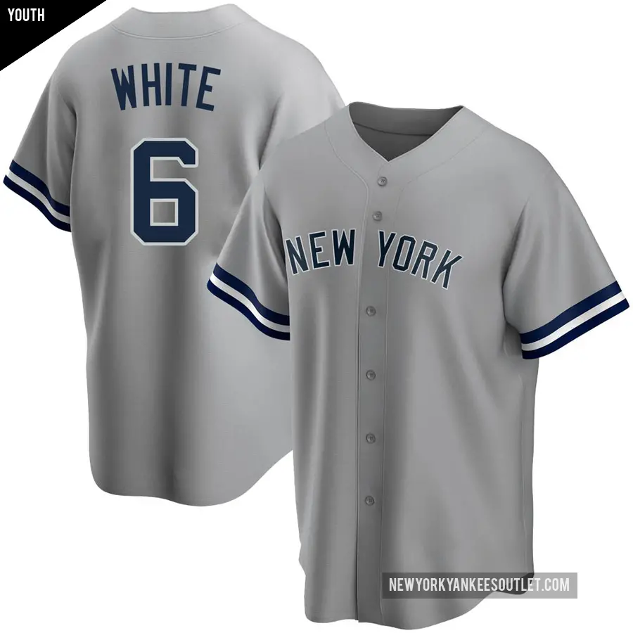 Youth New York Yankees ＃6 Roy White Replica White Gray Road Name Jersey