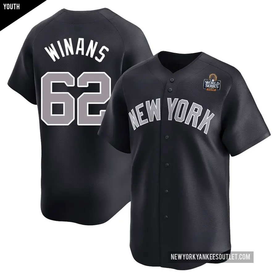 Youth New York Yankees ＃62 Allan Winans Limited Navy Alternate 2024 World Series Jersey