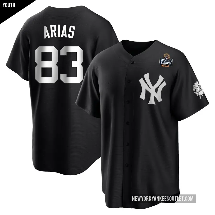 Youth New York Yankees ＃83 Michael Arias Replica Black/White 2024 World Series Jersey